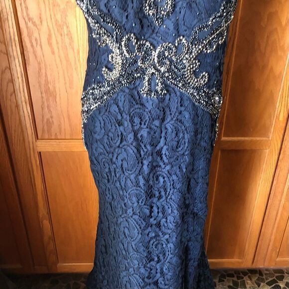 Vintage RINA Di MONTELLA Navy Blue Beaded Gala Wedding Maxi Dress Gown - 16 - Picture 3 of 16